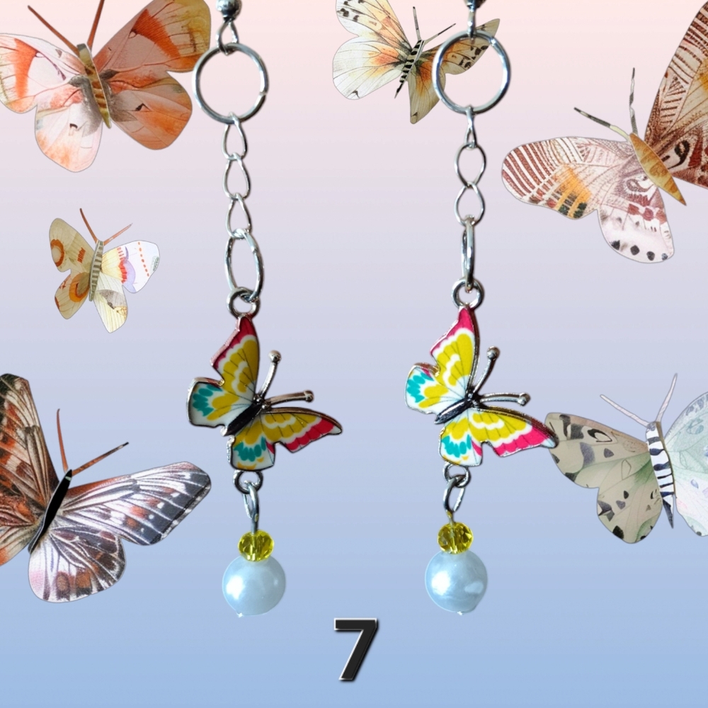 Butterfly Dangle Earrings with Pearl Accents - Picture 6 of 9